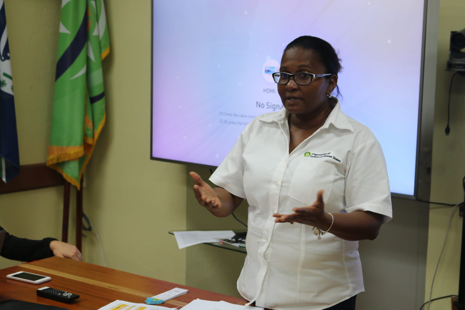 Lisa SARGUSINGH-TERRANCE, Chargée de Mission au service Éducation de l'O.E.C.O présentant l'organisation aux futurs professeurs de Martinique et Guadeloupe en immersion à Sainte-Lucie dans le cadre du projet INTERREG ELAN