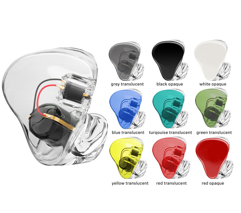 Les écouteurs FA 500 Custom et quelques-unes des nombreuses options de personnalisation proposées par Fischer Amps
