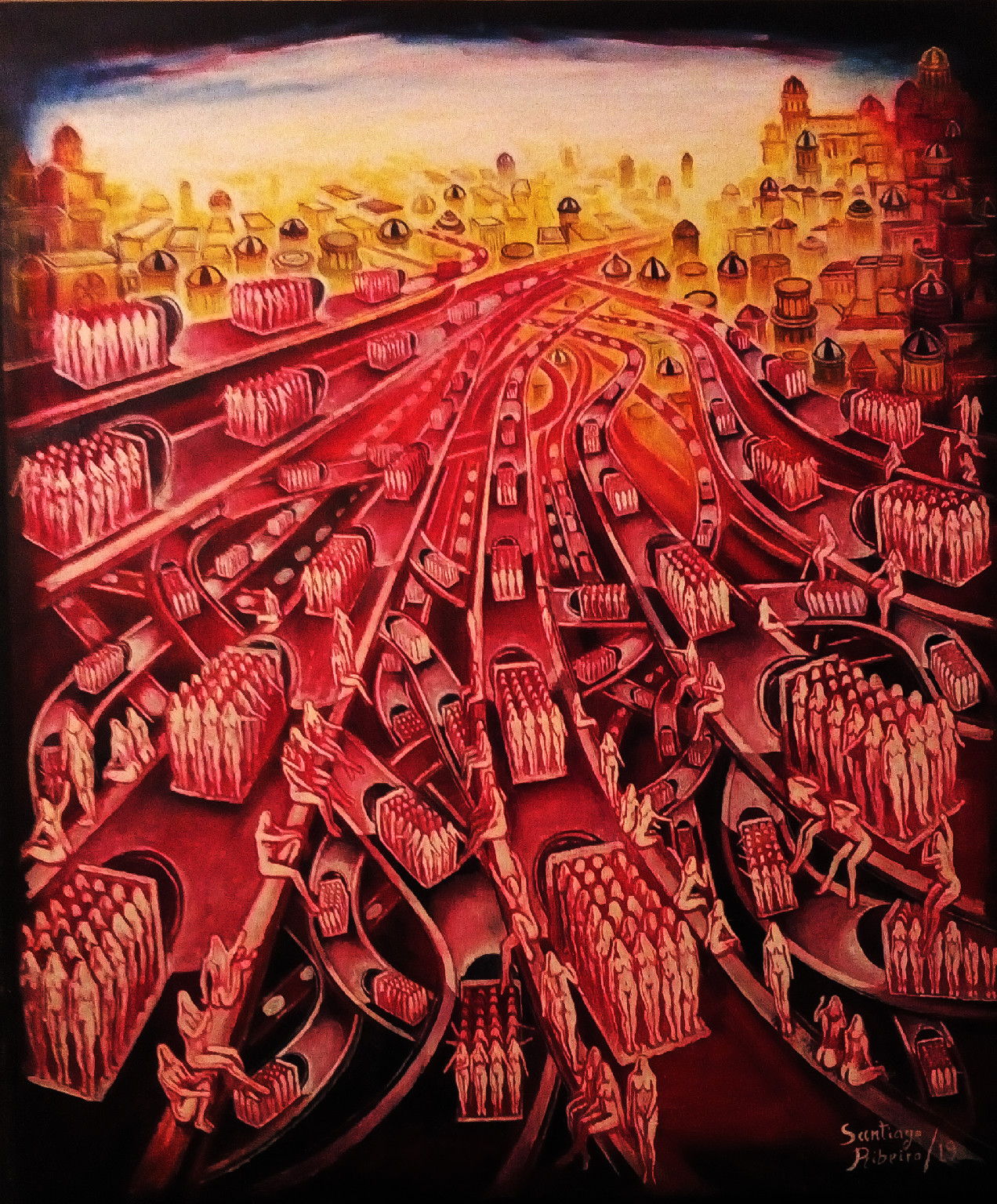 The painting "Metropolis 5000" will be one of the paintings present. This work is currently in the United States where it was exhibited in New York at the Artifact Gallery.