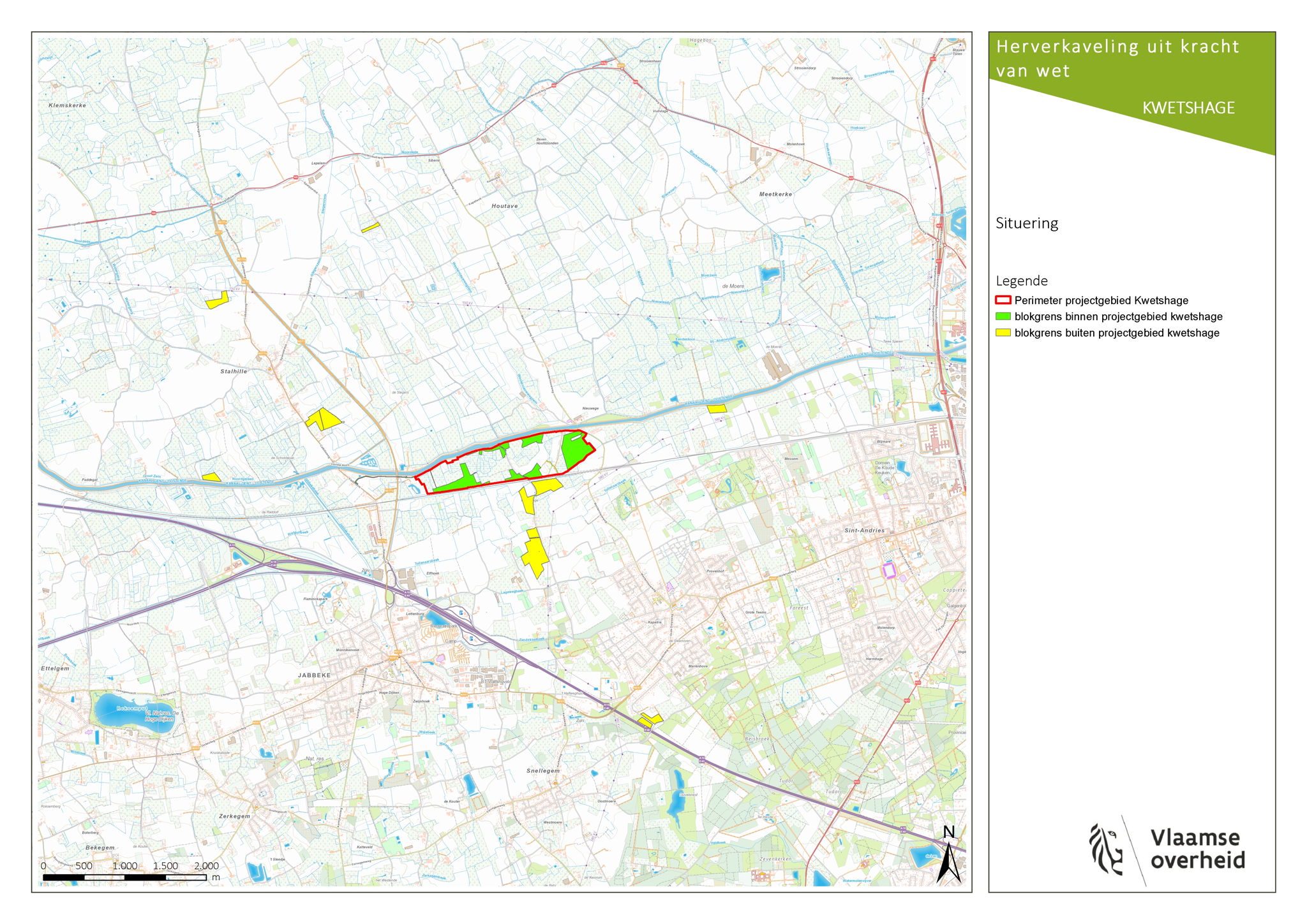 Blokgrens binnen projectgebied = uit te ruilen gronden. Blokgrens buiten projectgebied = ruilgronden