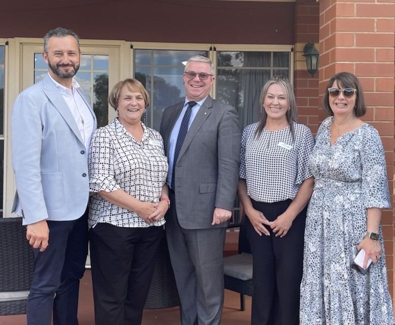 L-R Chris Mamarelis (Whiddon CEO), Gail Lynch (Whiddon CSM), Rick Firman (Mayor of Temora), Belinda Wood (Whiddon Temora Care Services Manager) and Alyson Jarrett (Whiddon Deputy CEO)