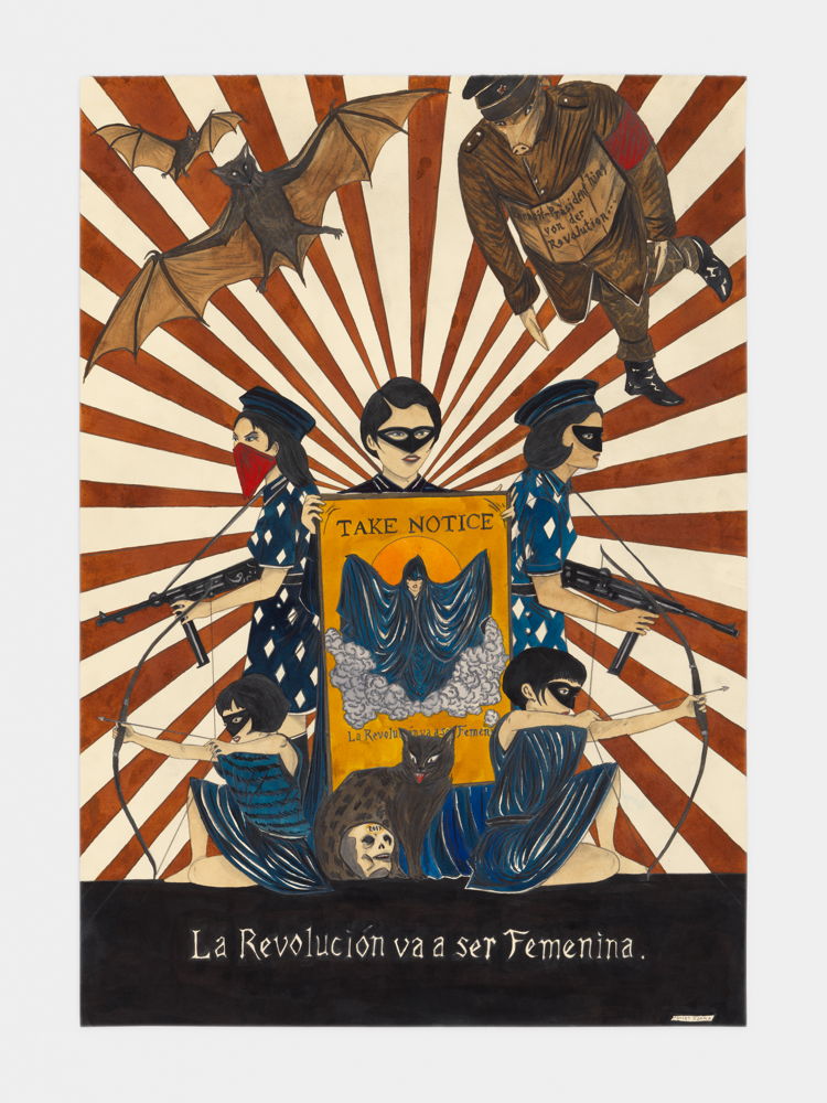 MARCEL DZAMA, La Revolución va a ser Femenina, 2017. Watercolor, ink, graphite, and collage on paper, 76,2 x 55,9 cm. Courtesy Tim Van Laere Gallery, Antwerp