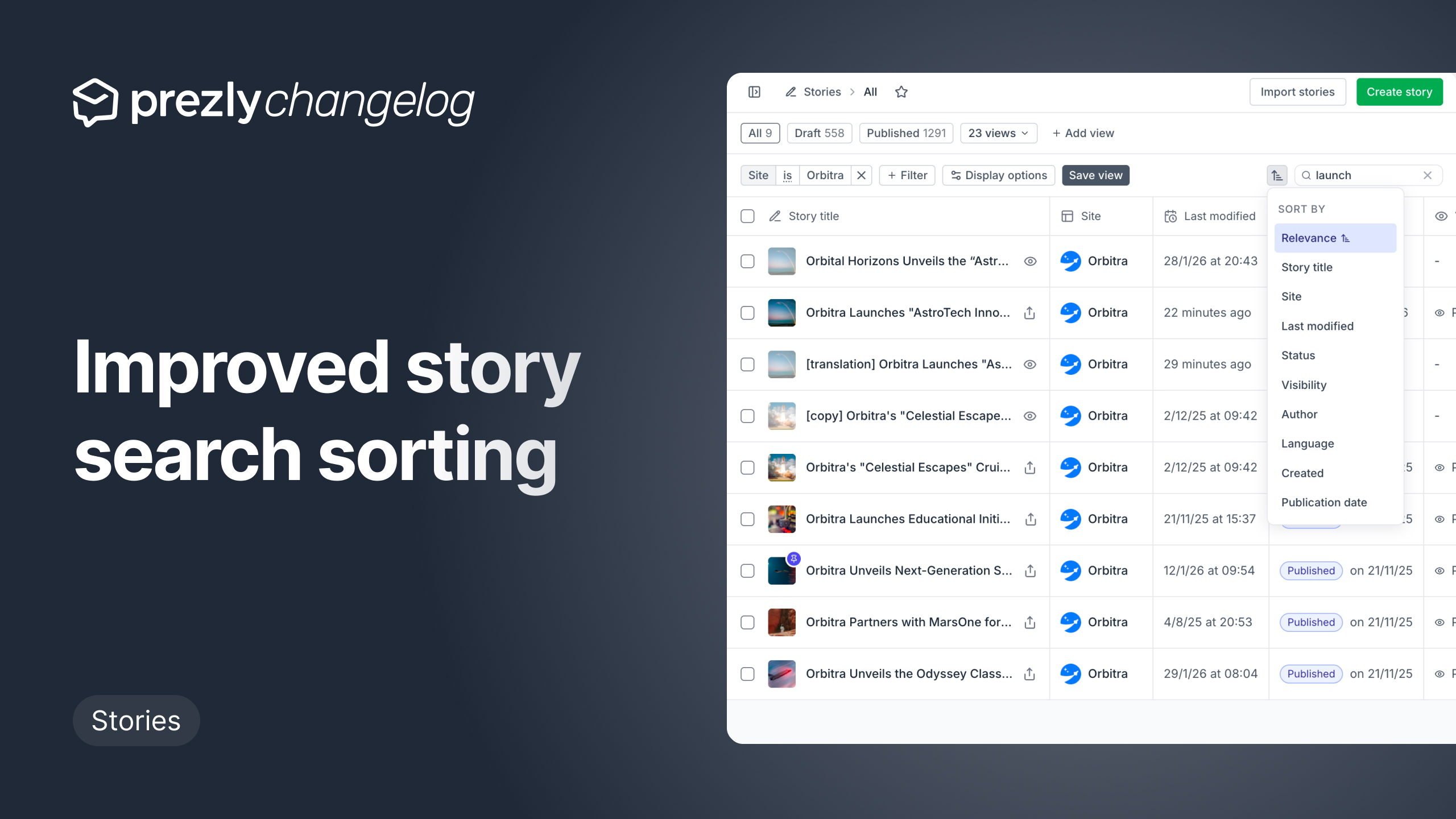 Improved story search sorting
