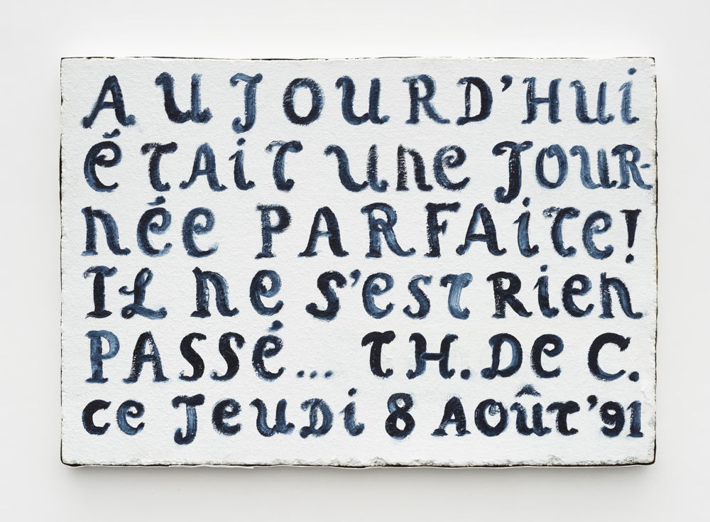 Thierry De Cordier, Only Words (Aujourd’hui était une journée parfaite...), 2023 oil on wood 29.4 × 43.1 cm. Photo credit: HV-studio Courtesy the Artist and Xavier Hufkens, Brussels