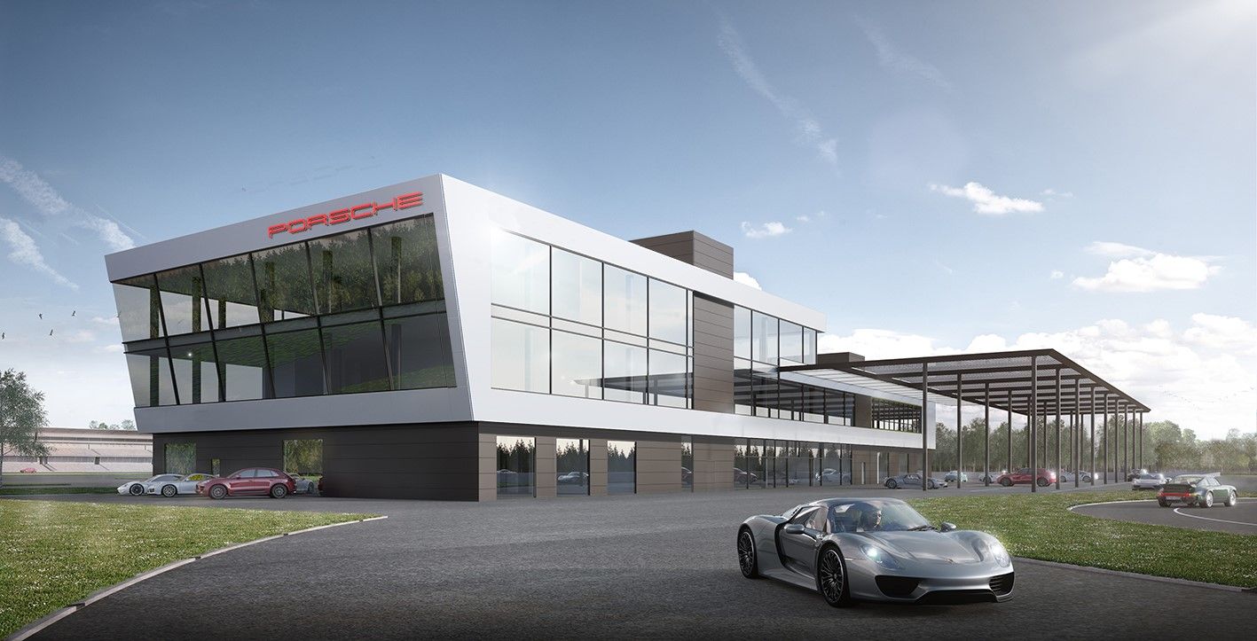 Ilustración del costado sur de los que será el Porsche Experience Center de Hockenheim