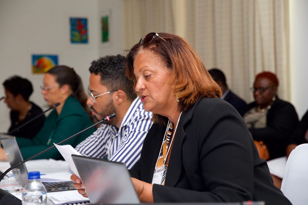 Sylvia Saithsoothane intervenant au 4ème Conseil des Ministres de l’Éducation de l’OECS. Crédits photos: @ Marcellus Albertin
