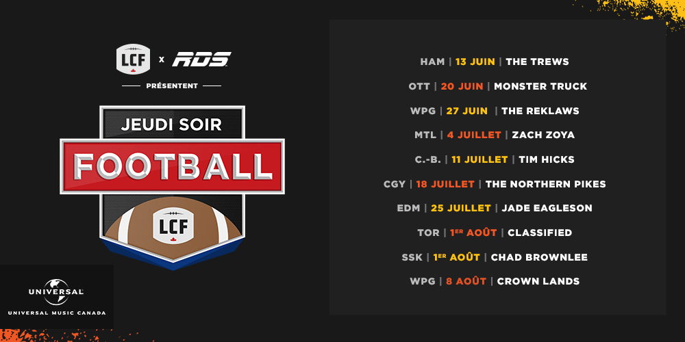 Calendrier de la série de concerts pendant le football du jeudi soir en 2019