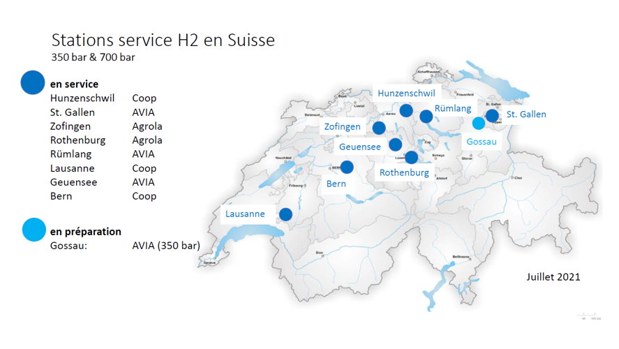 Le réseau de stations-service à hydrogène en Suisse