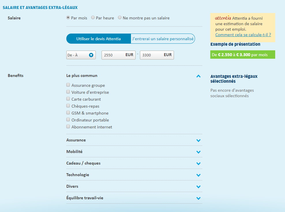 Les employeurs plaçant une annonce sur Jobat.be se voient directement proposer une indication salariale.