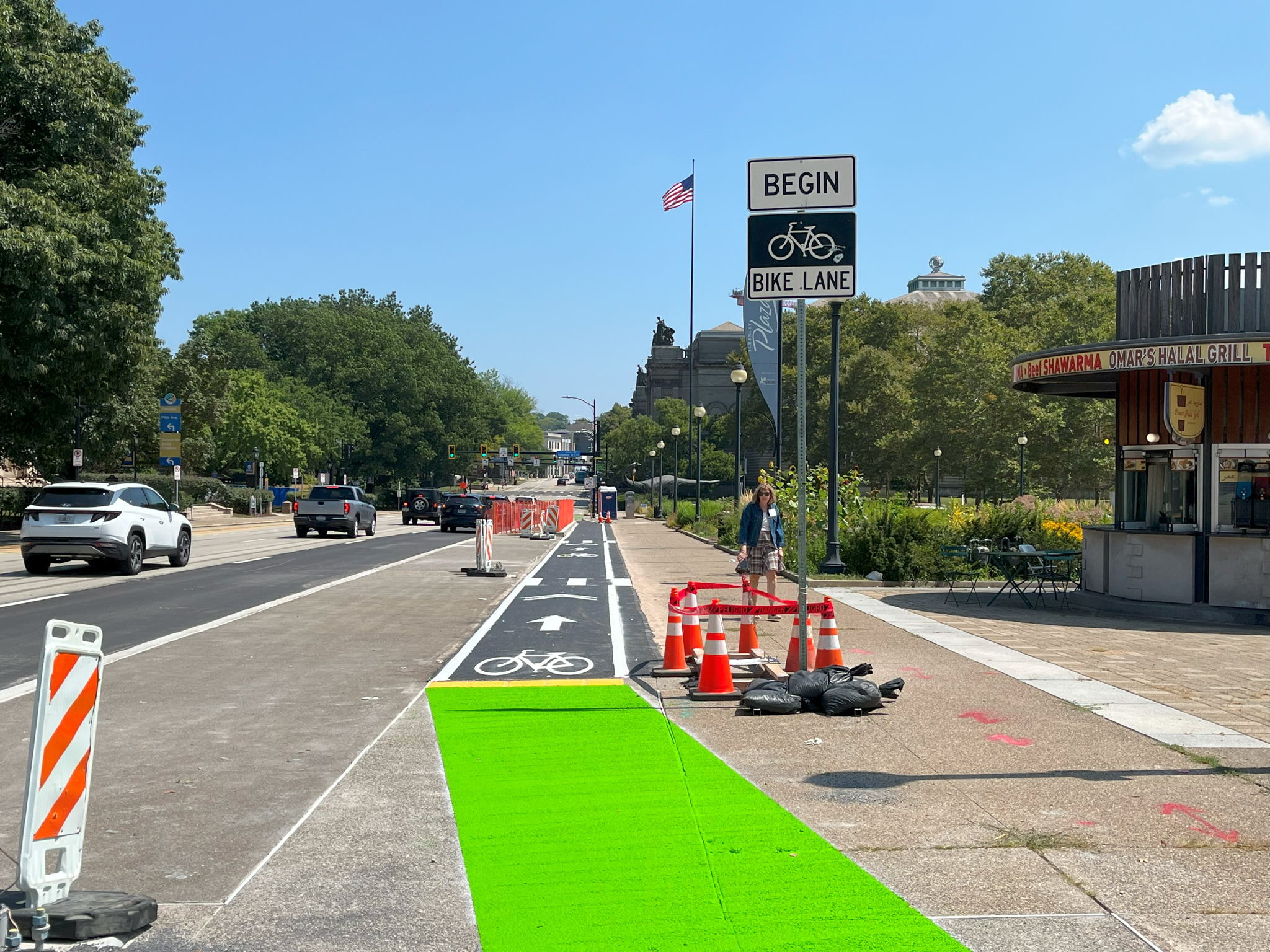 New asphalt bike lane recently installed at Schenley Plaza
