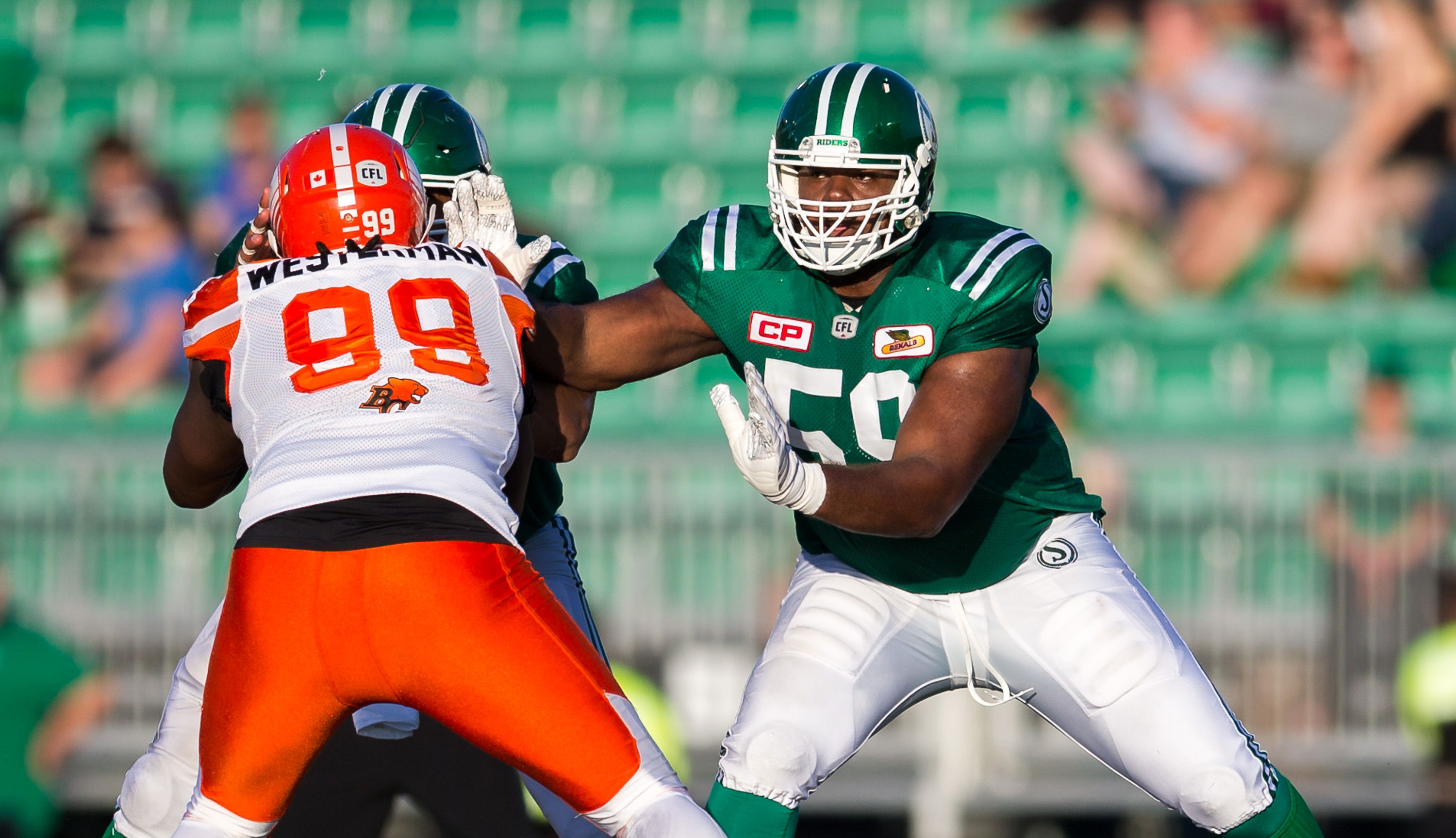 Josiah St. John in action with the Riders \ Photo Courtesy: Saskatchewan Roughriders