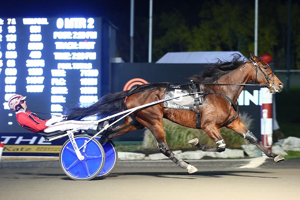 Bella Bellini and driver Dexter Dunn winning the Open Mare Trot Breeders Crown Final (New Image Media)