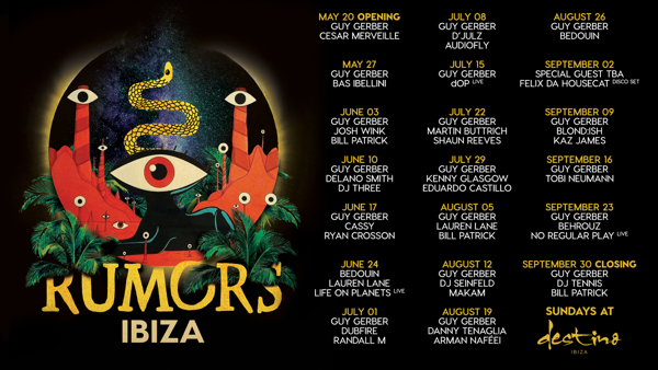 GUY GERBER curates diverse line up for RUMORS Ibiza 2018 season