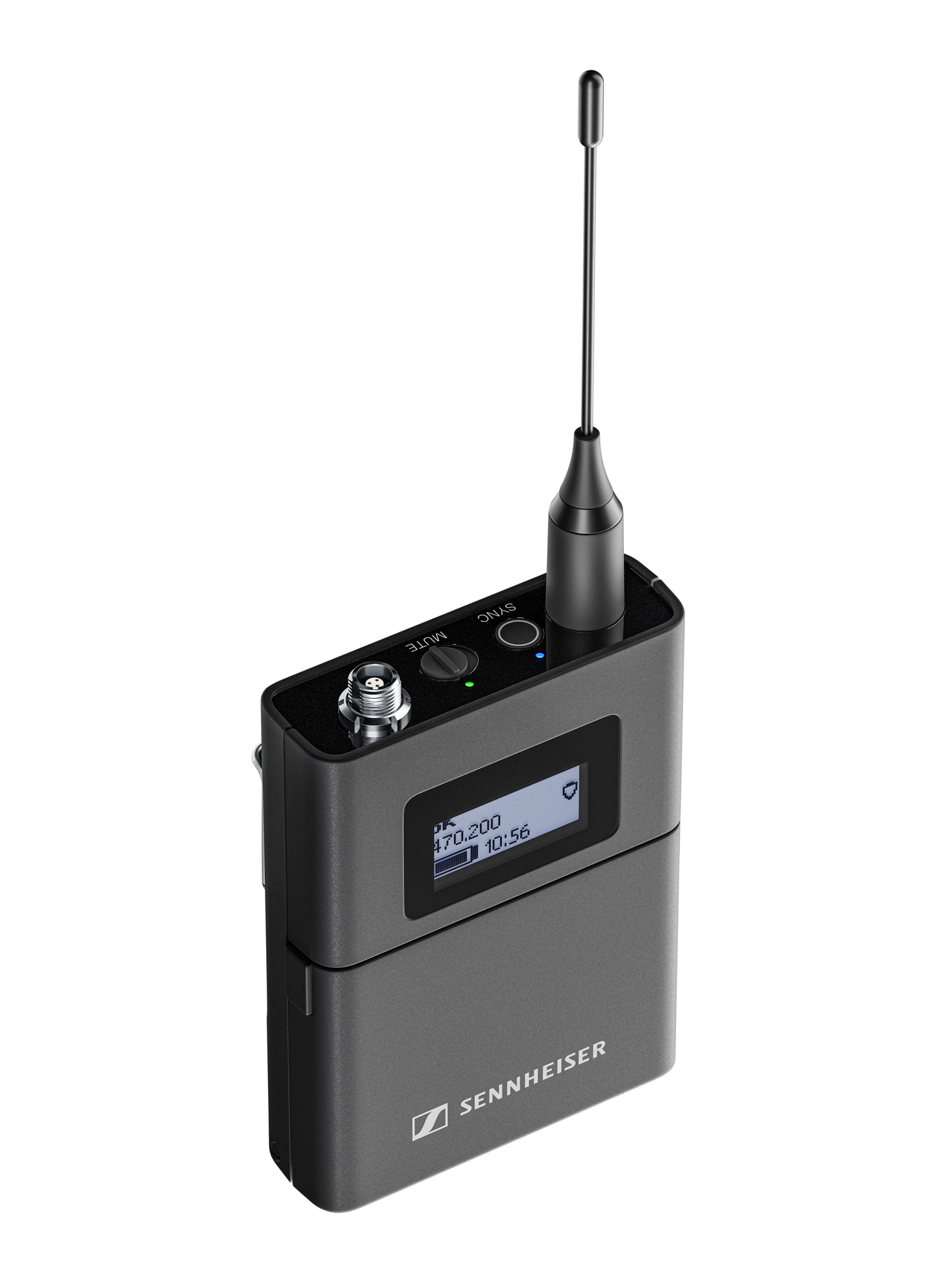 The bodypack transmitter will be available with a 3-pin or a 3.5 mm (1/4”) jack connector