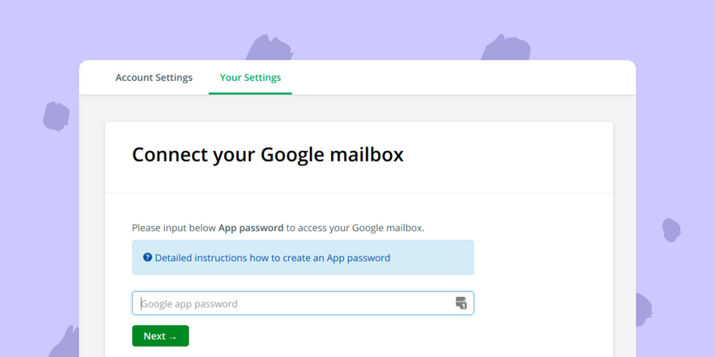 Create app password to access your Google mailbox