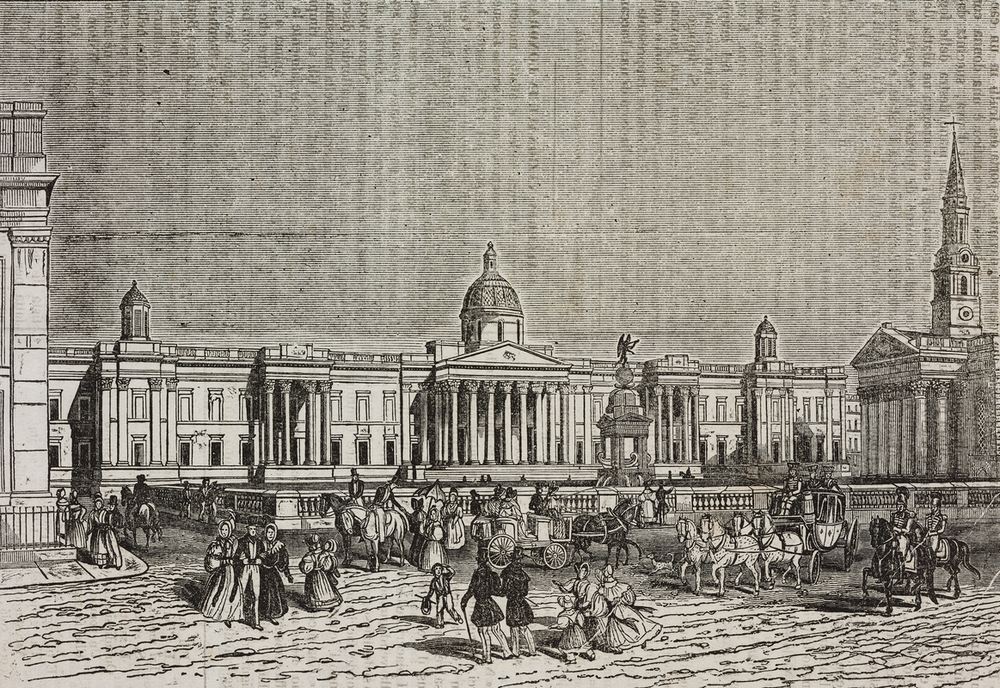 Vue de la National Gallery, Londres, Angleterre, Royaume-Uni, illustration extraite du Teatro universale, Raccolta enciclopedica e scenografica, No 172, 21 octobre 1837. AKG5809830 © akg-images / De Agostini / Icas94