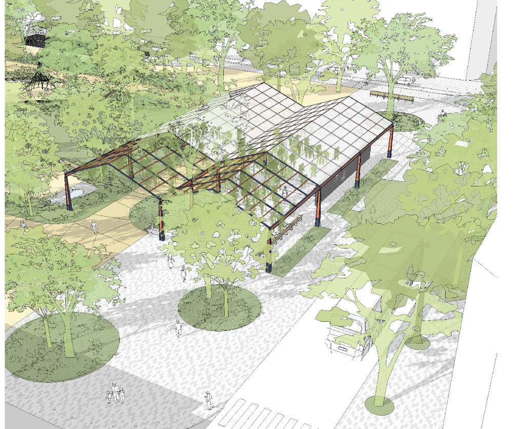 Toekomstbeeld pergola ter hoogte van Scheldestraat ©Tractebel – ADR Architects – Georges Descombes