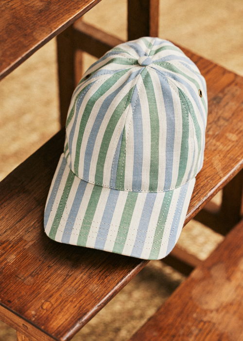 Octobre Editions - Casquette Chasse _ Rayures Bleu, Blanc, Vert