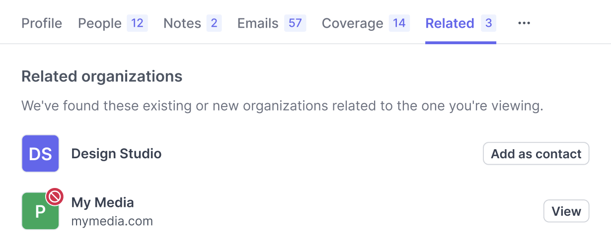 The Related tab on organization contacts
