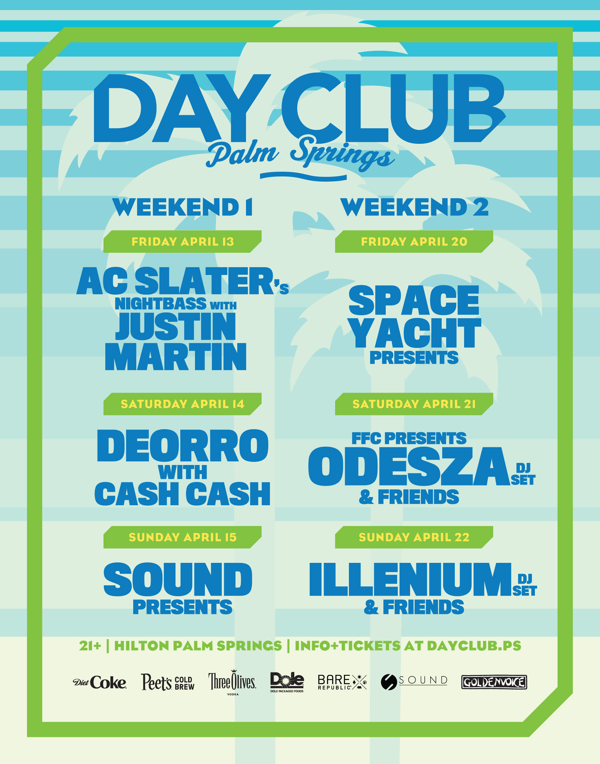 Day Club Announces Headliners for April 13-15 and 20-22 Palm Springs Pool Parties