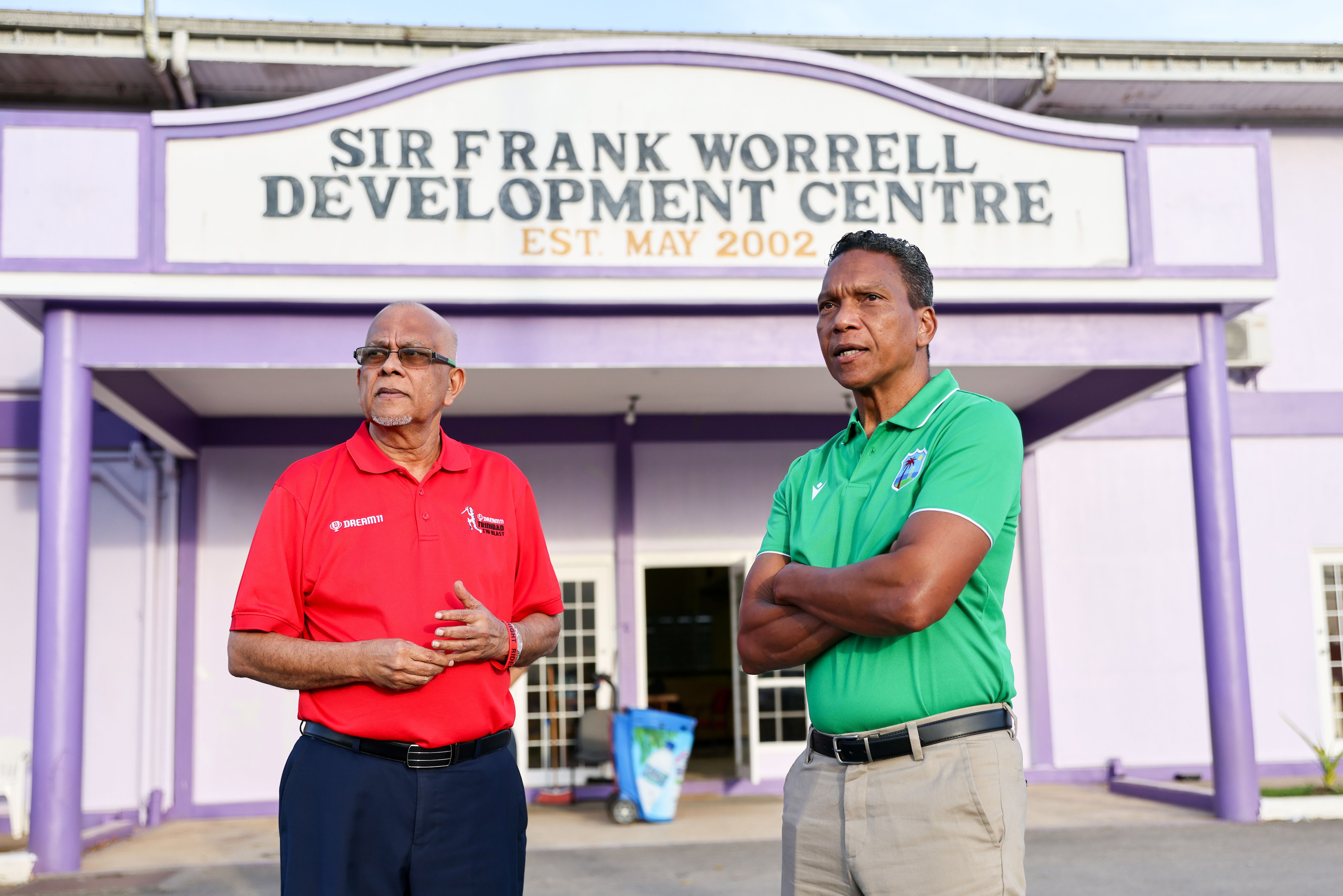 TTCB President Azim Bassarath (left) in conversation with CEO Chris Dehring (right) after touring the Sir Frank Worrell Development Centre.