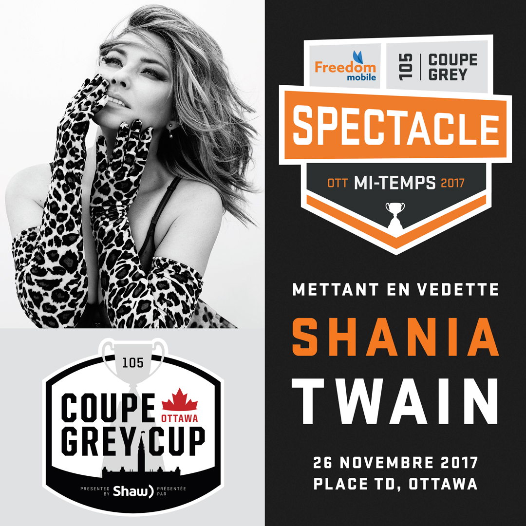 Shania Twain, l'artiste du spectacle de la mi-temps de la Coupe Grey Freedom Mobile