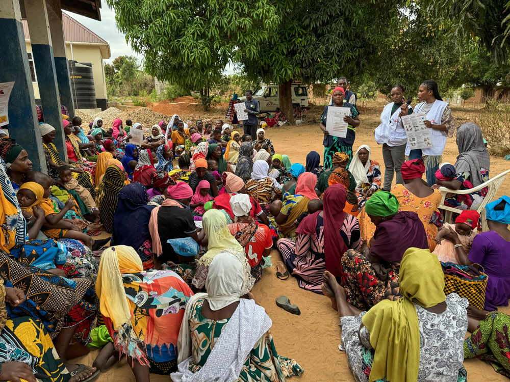 Health Promotion team and Community Health Workers delivering health messages to the women attending clinic at Lilombe health Center- in Liwale District | Date taken: 16/10/2024| Location: Tanzania | Photographer: Godfrida Jola