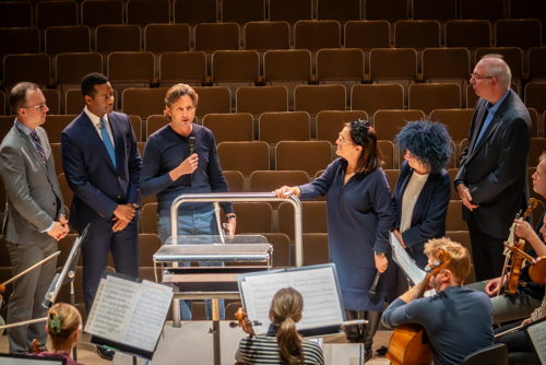 TSO Music Director Gustavo Gimeno thanks the Beck Family at morning rehearsal (photo by Allan Cabral)