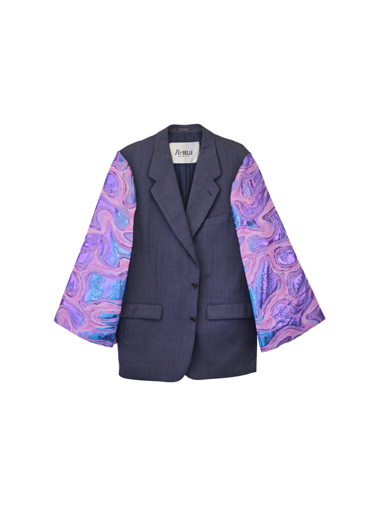 ReBELLE Antwerp_2024_Kimono Blazer Dark Grey Black Mesh Flowers_EUR249