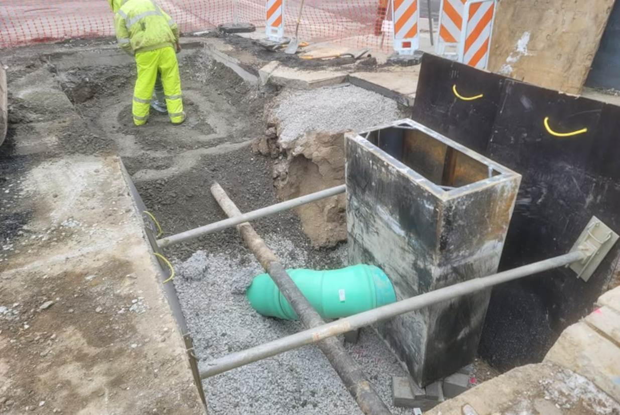 New catch basin recently installed on Fifth Avenue at Jumonville Street New catch basin recently installed on Fifth Avenue at Jumonville Street