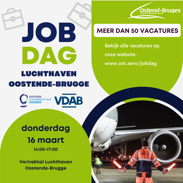 Luchthaven Oostende-Brugge organiseert jobdag op 
donderdag 16 maart