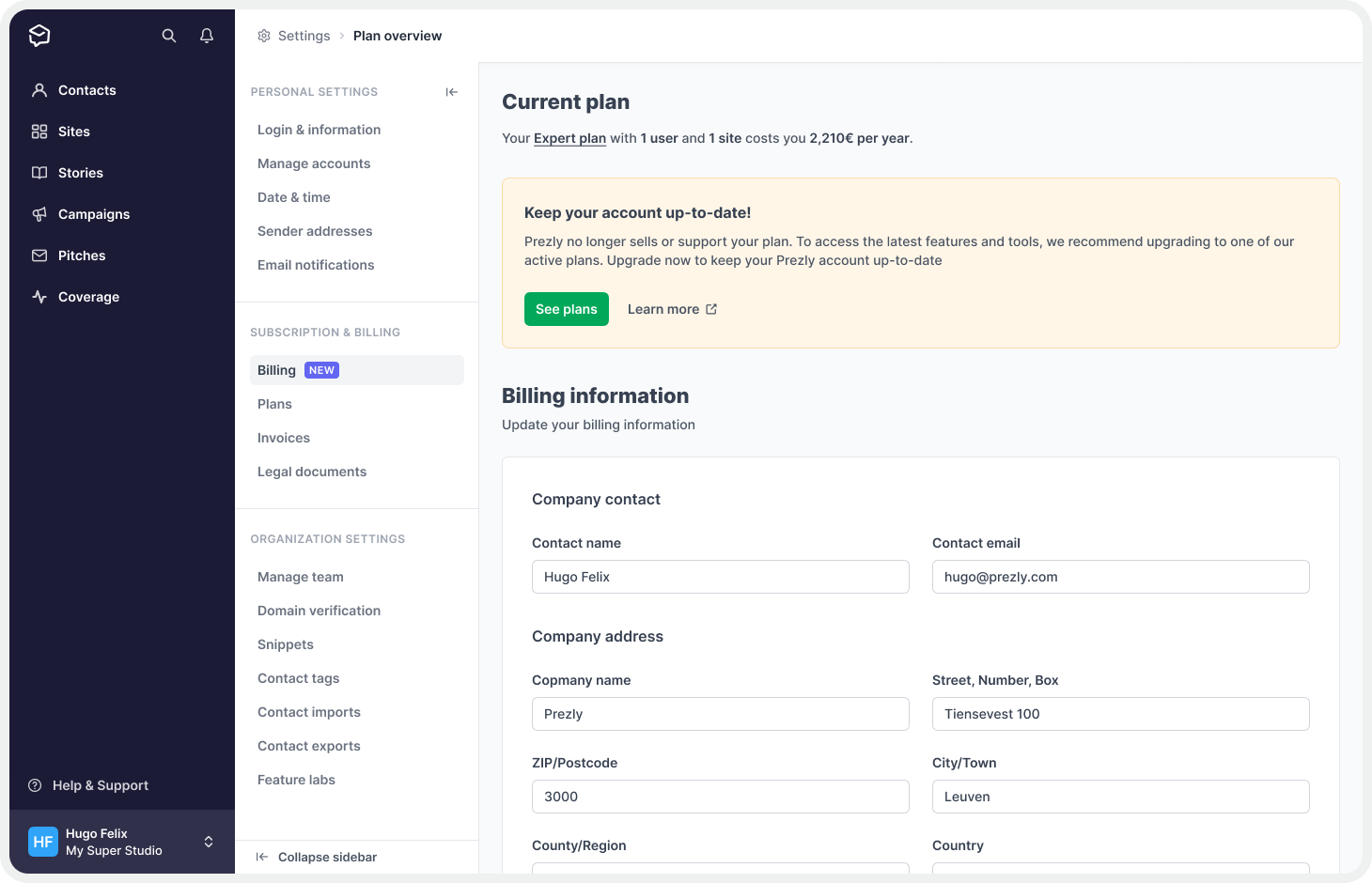 Billing Page (Current Plan) - Legacy Plan