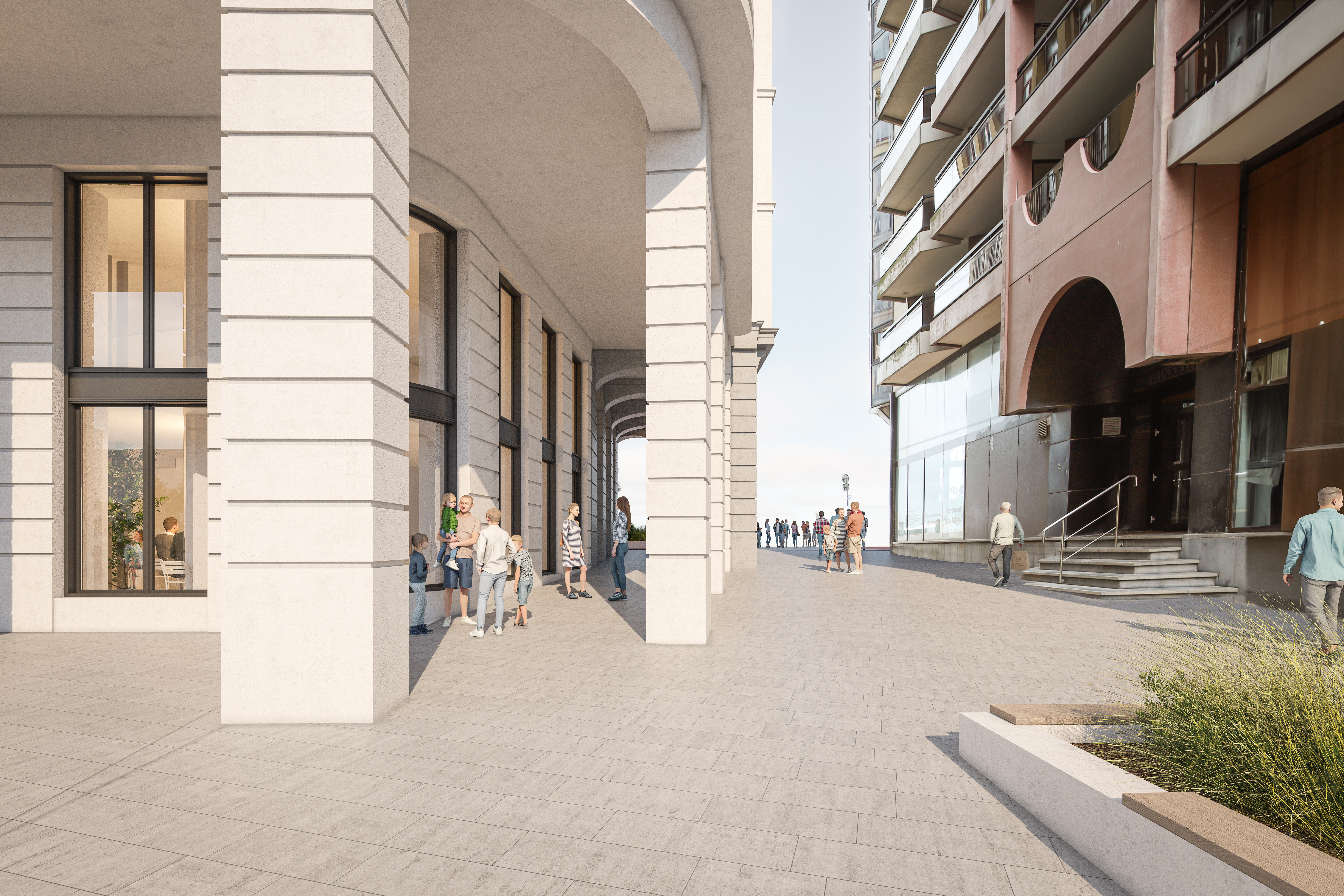 De helft van de site van Petit Rouge wordt niet bebouwd en zal met onder meer een gaanderij lucht en licht creëren in het straatbeeld.