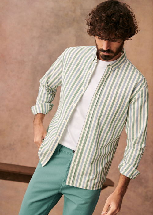 Octobre Editions - Pré commande _ Chemise Charlie Oxford Rayures Bleu blanc vert
