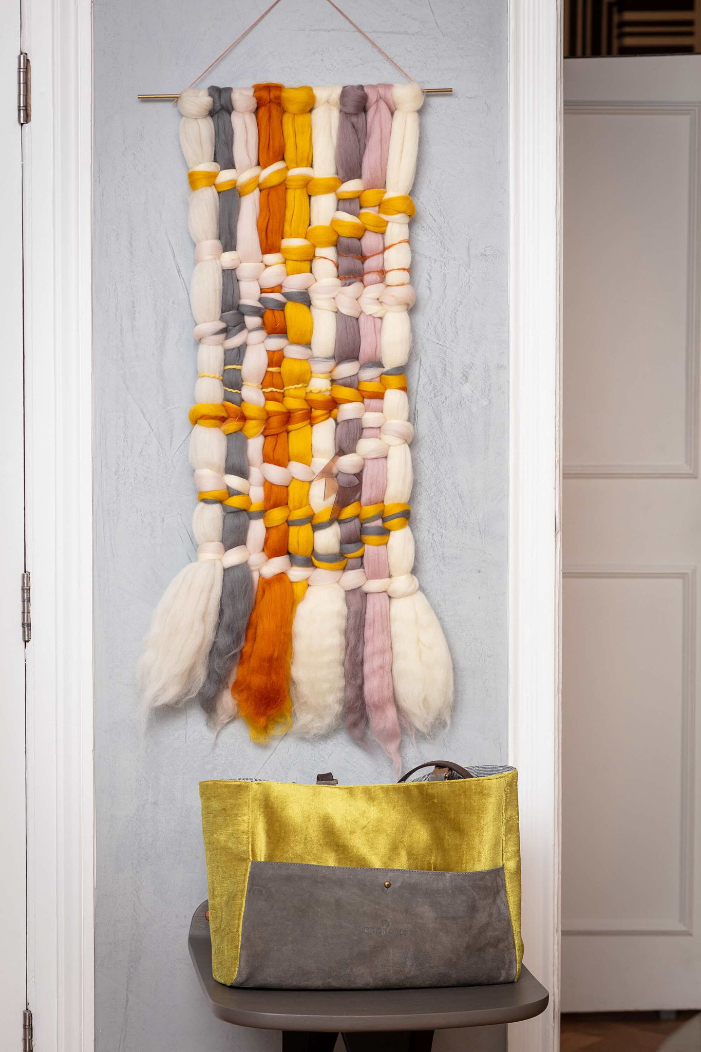 The Orient Tote by Reclaim; wool art by Jeanett Knipschildt