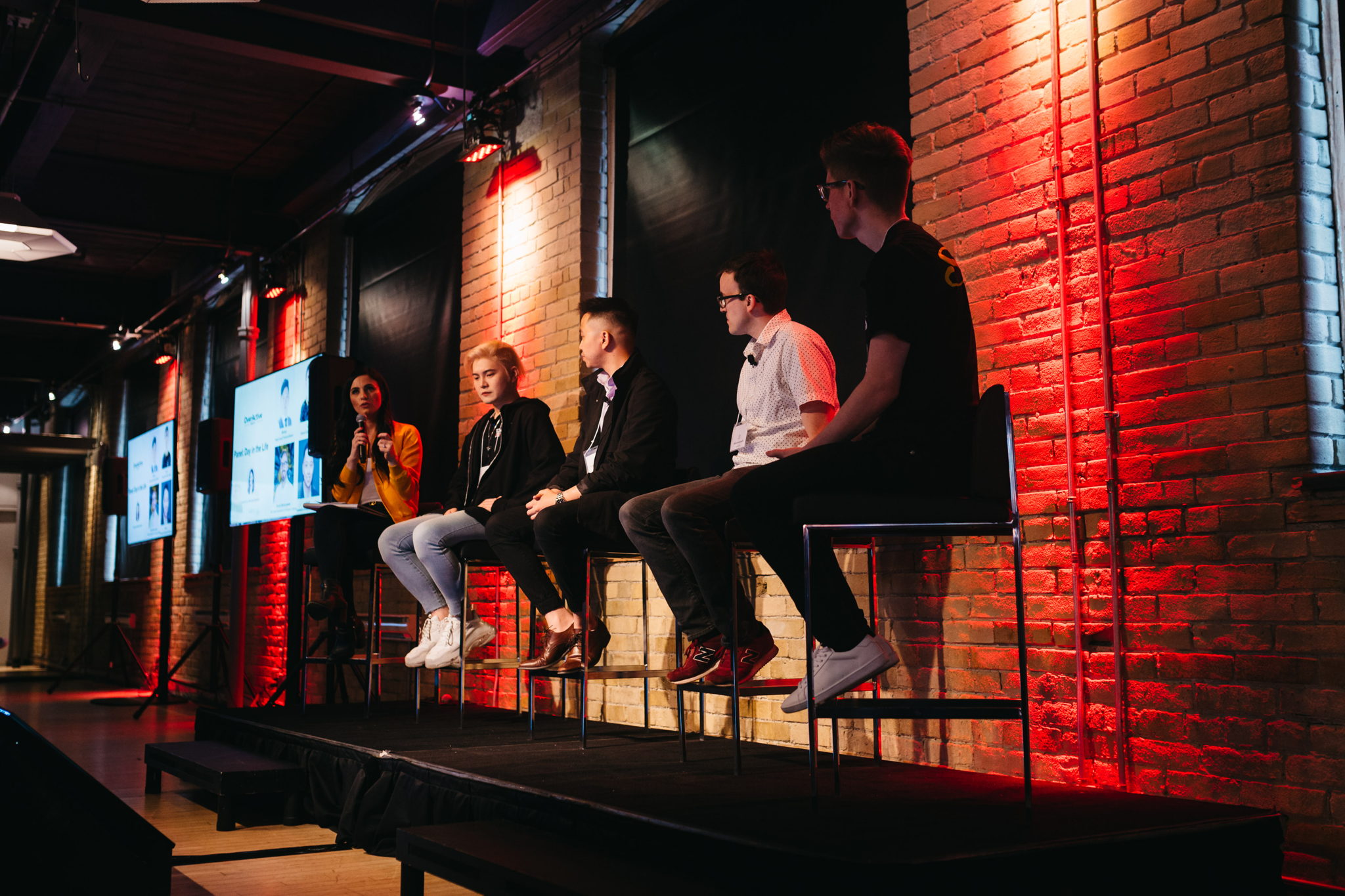 Left to Right: Marissa Roberto, TSN Sportscentre Digital Host; "Bishop," Head Coach, Toronto Defiant; "Loony," Splyce, Call of Duty Player; "KarQ," Overwatch Streamer & Influencer; and Marty Strenczewilk, SVP, Team Operations at OAM & Co-founder of Splyce. [photo credit: Adam Deunk]