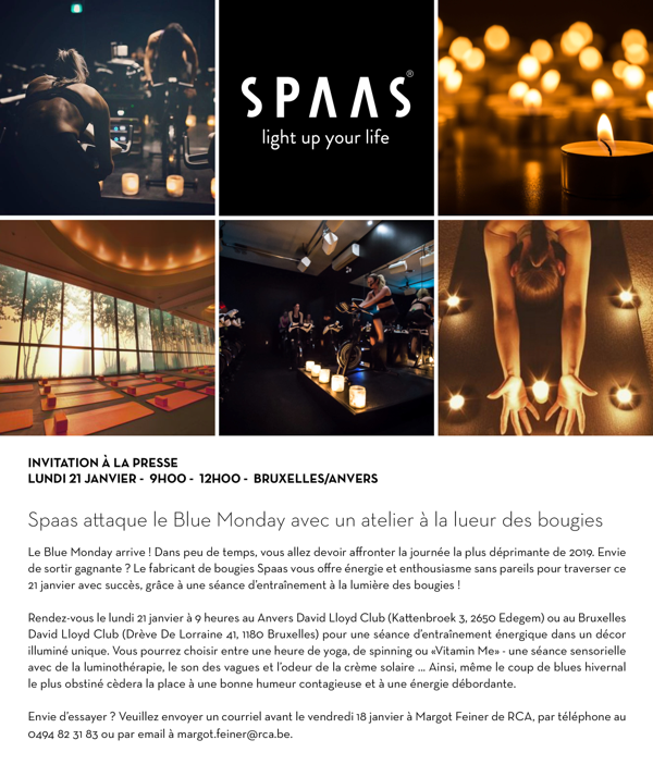 INVITATION: Spaas attaque le Blue Monday avec un atelier à la lueur des bougies