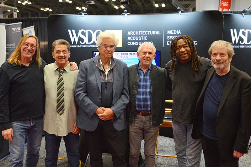 Left to right: Chuck Ainlay, Grammy Award Winning Engineer & Producer. Niko Bolas, Music Producer. John Storyk, Founding Partner, Director of Design, WSDG. Elliot Scheiner, Grammy Award Winning Engineer & Producer. Jimmy Douglass, Grammy Award Winning Engineer & Producer. George Massenburg, Grammy Award Winning Engineer.