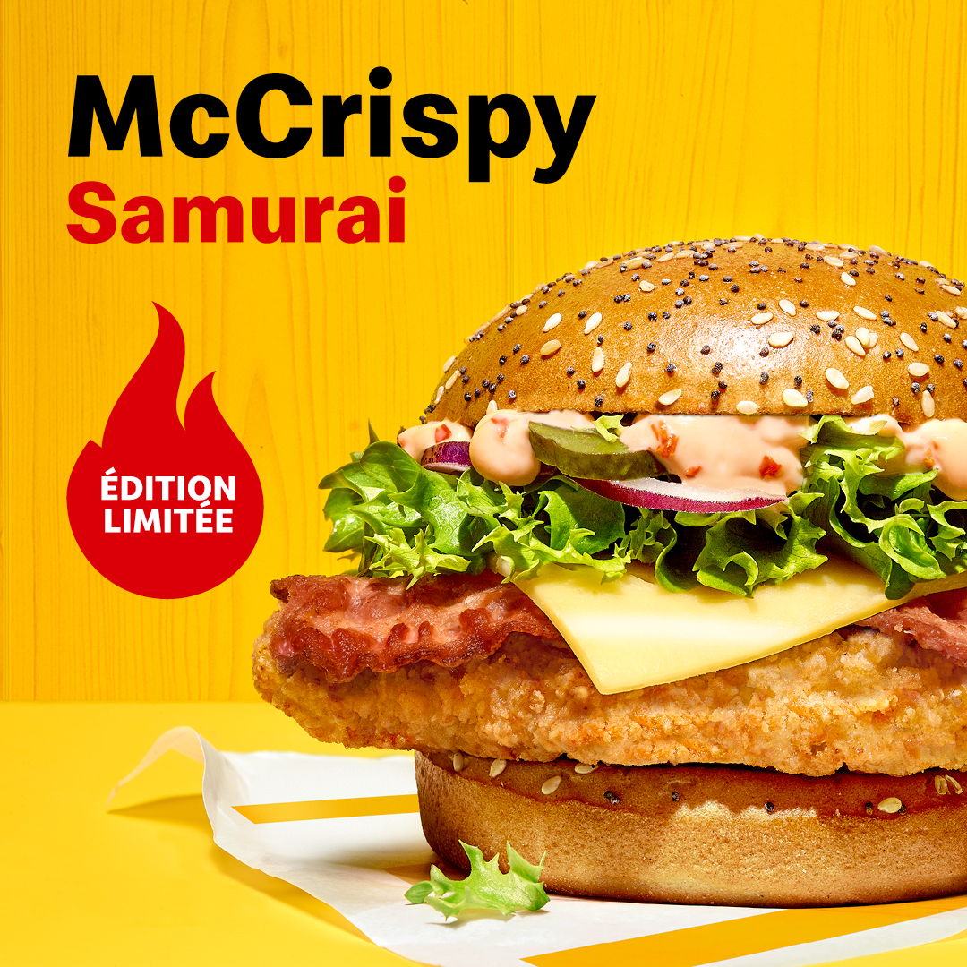 Le McCrispy Samurai est disponible à partir d'aujourd'hui dans tous les restaurants McDonald’s belges à un prix conseillé de 6.70€ à la carte, 9.80€ pour le McMenu Medium et 10.30€ pour le McMenu Large.