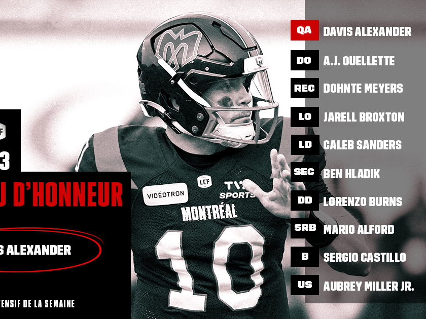 Tableau d’honneur de la LCF : Semaine 3 – Alexander nommé joueur de la semaine