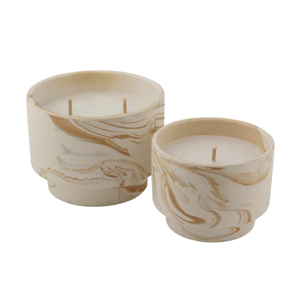 MARBLE OUTDOOR CANDLE _Ø14,3CM x10,2CM Hoogte_White wax_€19,95