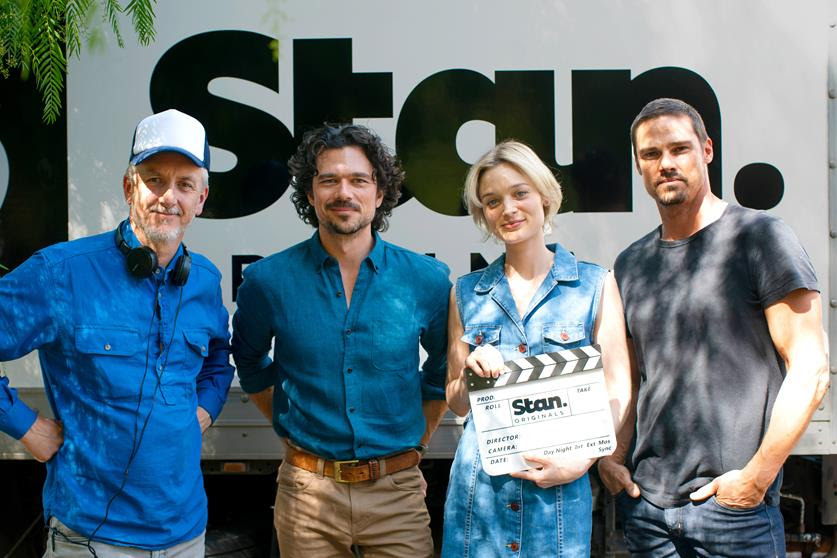 L to R: L to R: Director Greg McLean with actors Luke Arnold, Bella Heathcote and Jay Ryan.