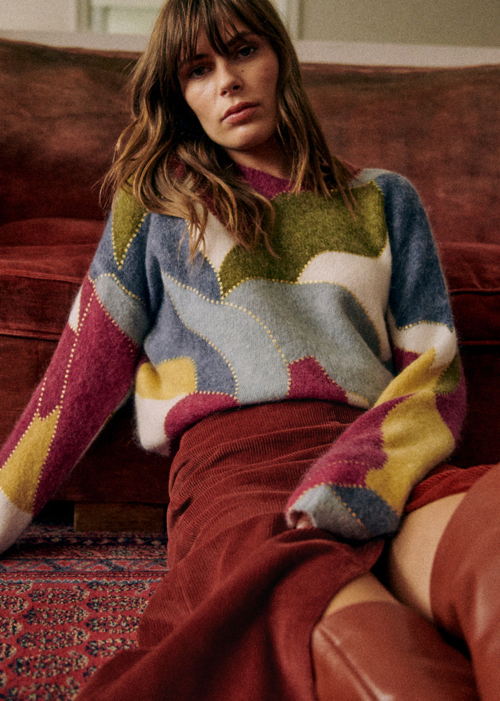 Sézane -Pull HOLLIE Imprimé FEUILLAGE MULTICO - 120€