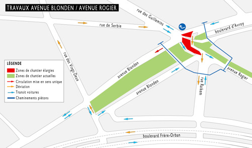Tram de Liège : Travaux de voirie carrefour Blonden/Rogier