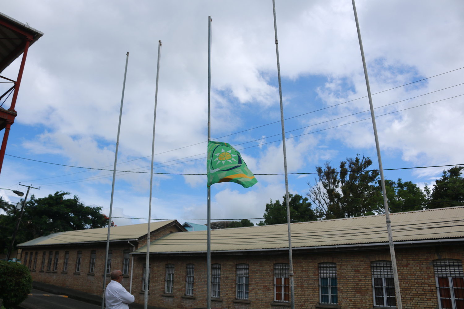OECS Director General, Dr. Didacus Jules, at the Half-mast Flag Raising Ceremony held in honour of the passing of Former Prime Minister of Barbados, Hon. Owen Arthur.