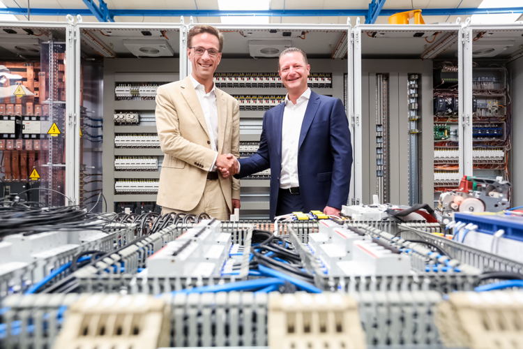 Grégoire Dallemagne, CEO van EDF Luminus en Christophe Leclercq, directeur van de groep NEWELEC