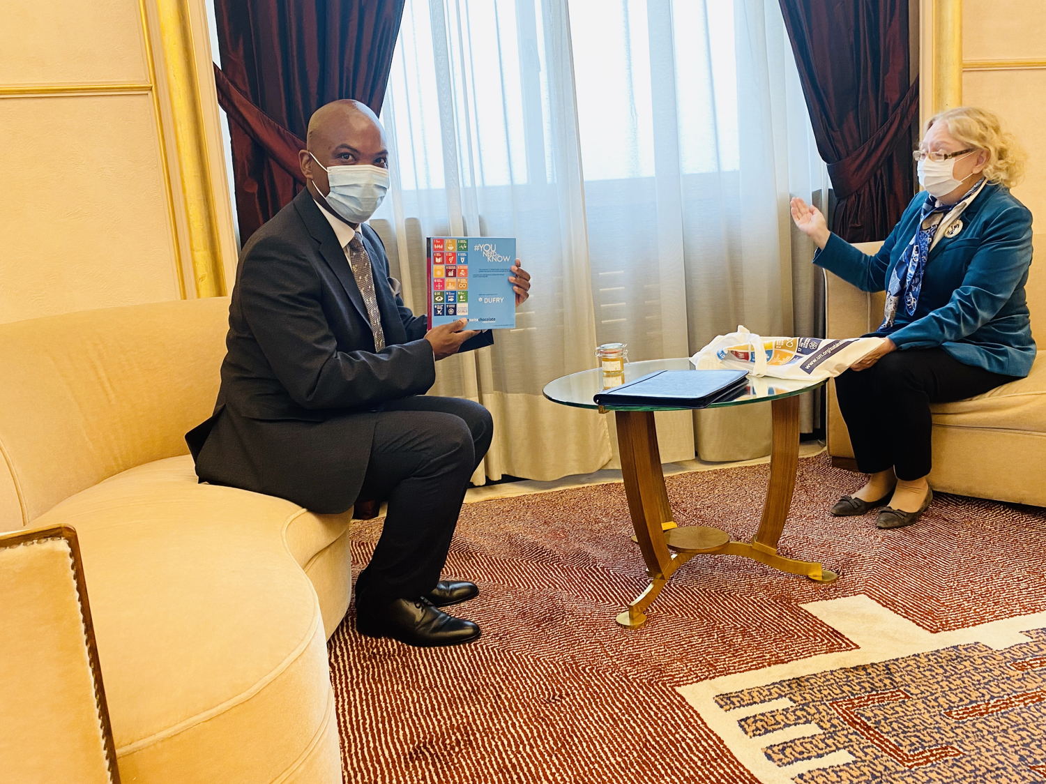 Head of the OECS Permanent Delegation to the UN Ambassador Stephen Fevrier with Director General of the United Nations Office at Geneva, H.E Tatiana Valovoya