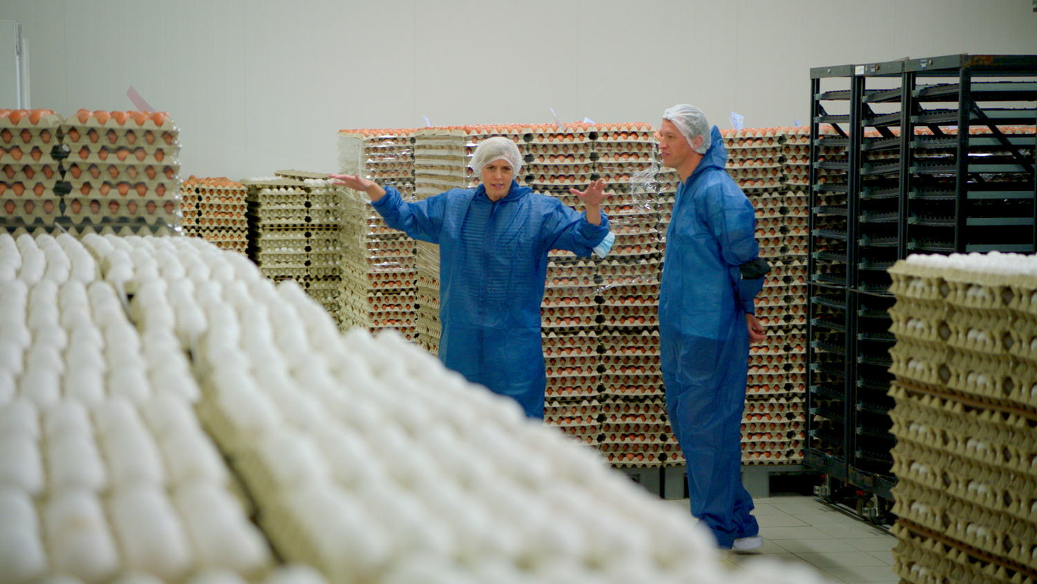 Britt op bezoek in een kippenbroeierij