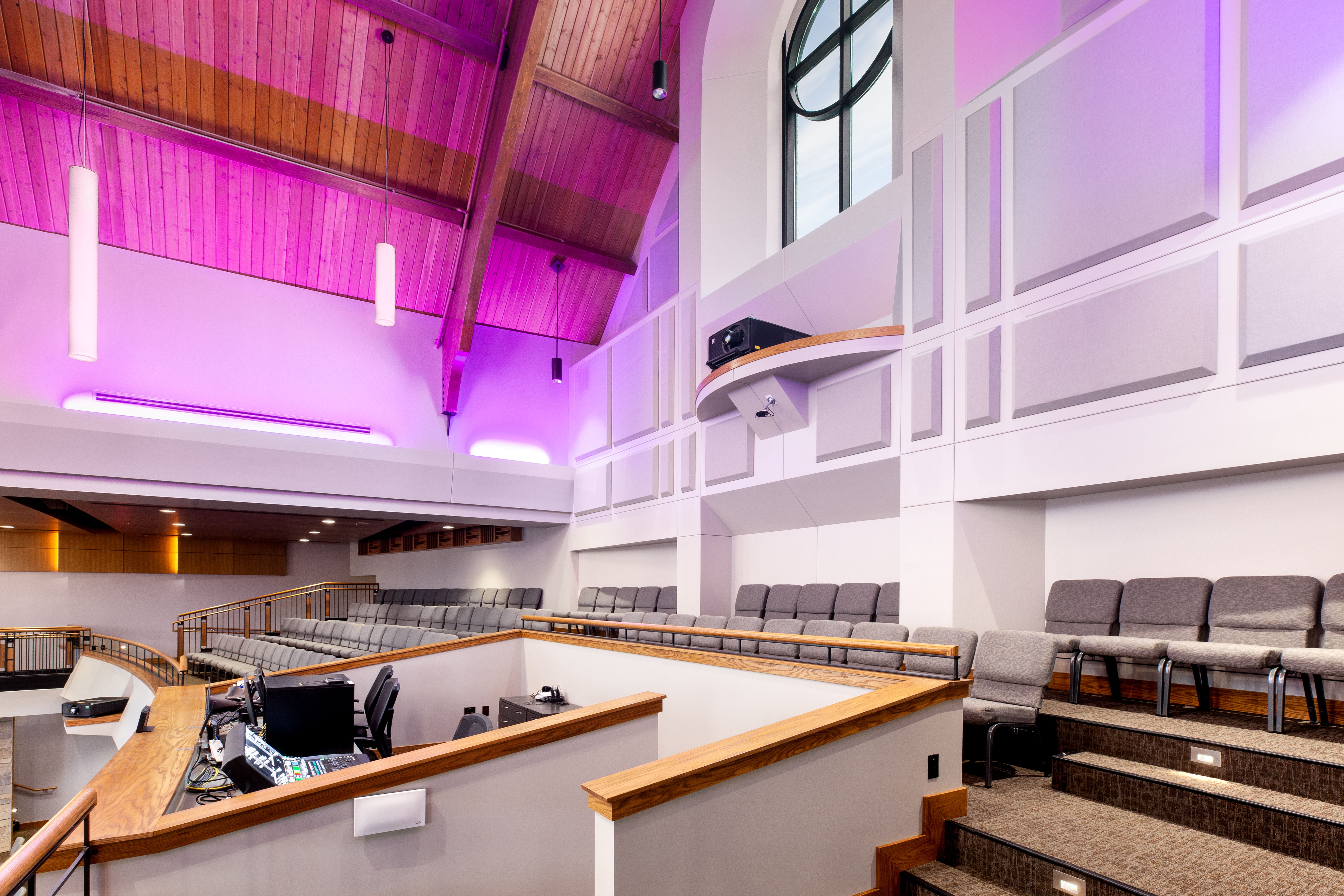 First Lutheran Celebration Center balcony and live mixing board