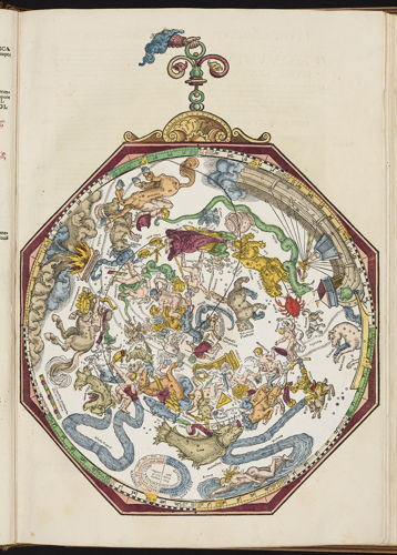Carte du ciel, Michael Ostendorfer, dans Petrus Apianus, Astronomicum Caesarum, 1540, Bibliothèque royale de Belgique, Réserve précieuse, VB 5123 C.